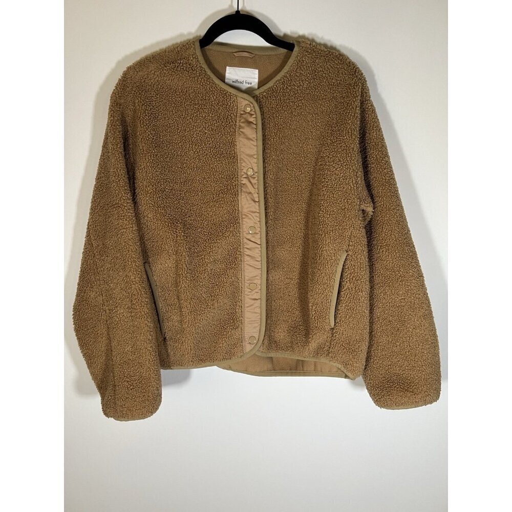 Wilfred Free tan teddy sherpa bomber jacket snap S comfy gorpcore skiing retro